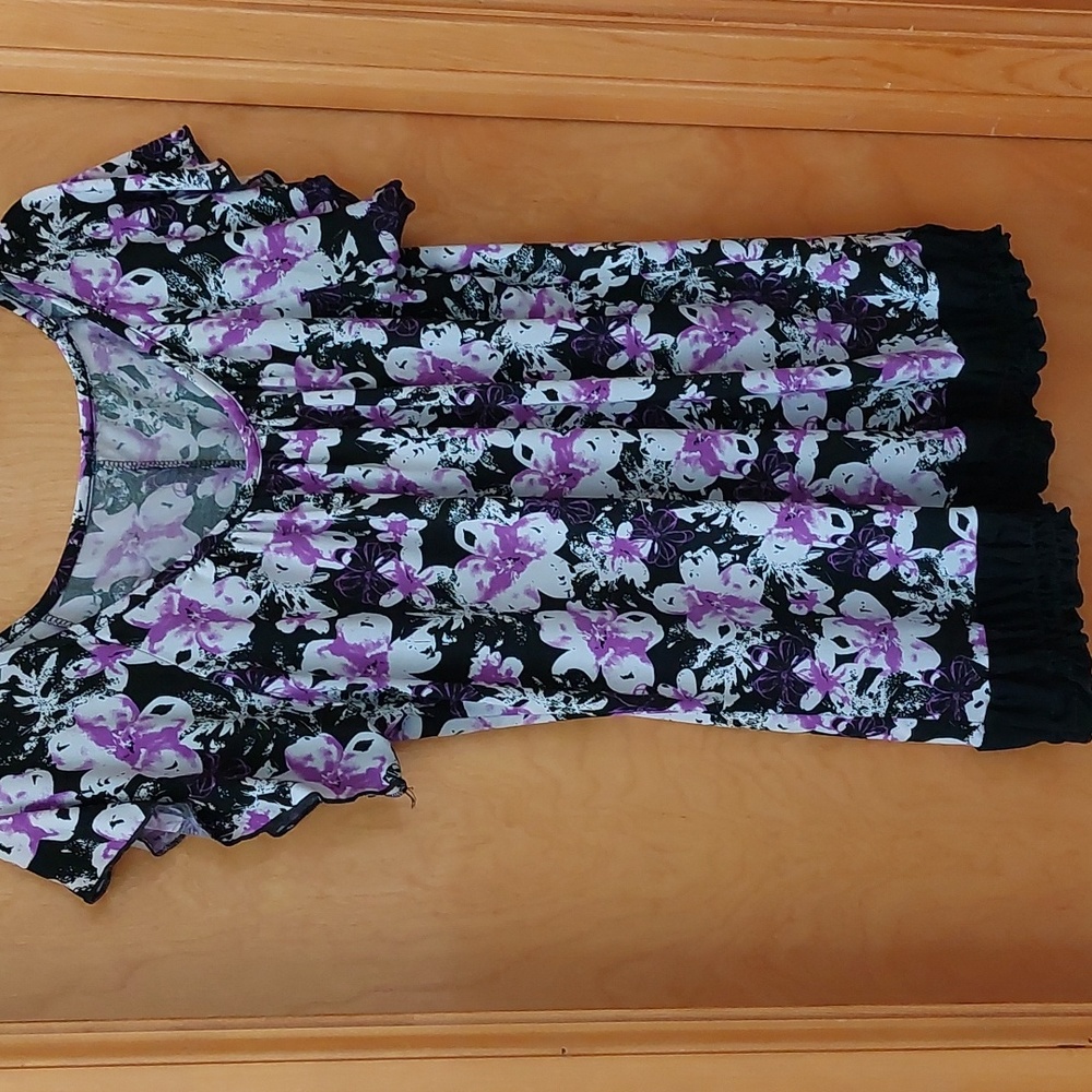 Purple and Black Flowered Blouse
